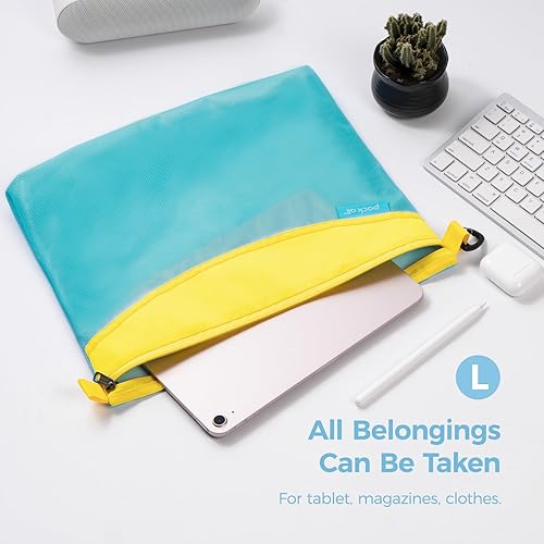 Miniatura 4 de pack all Juego de 3 bolsas con cremallera de material resistente al agua, bolsas de malla con cremallera para almacenamiento, viajes, oficina (azul)