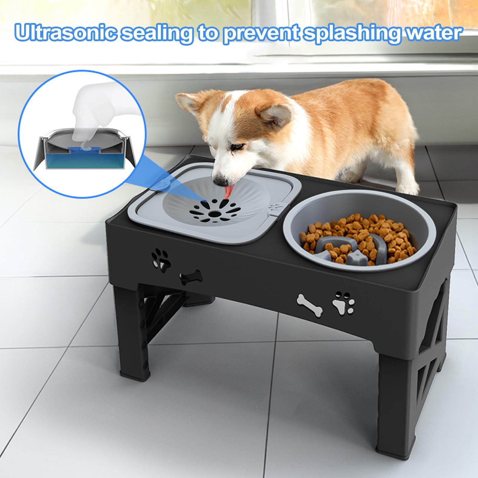 Gamelles Surélevées pour Chien Anti-Glouton Abreuvoir Animal Réglable en