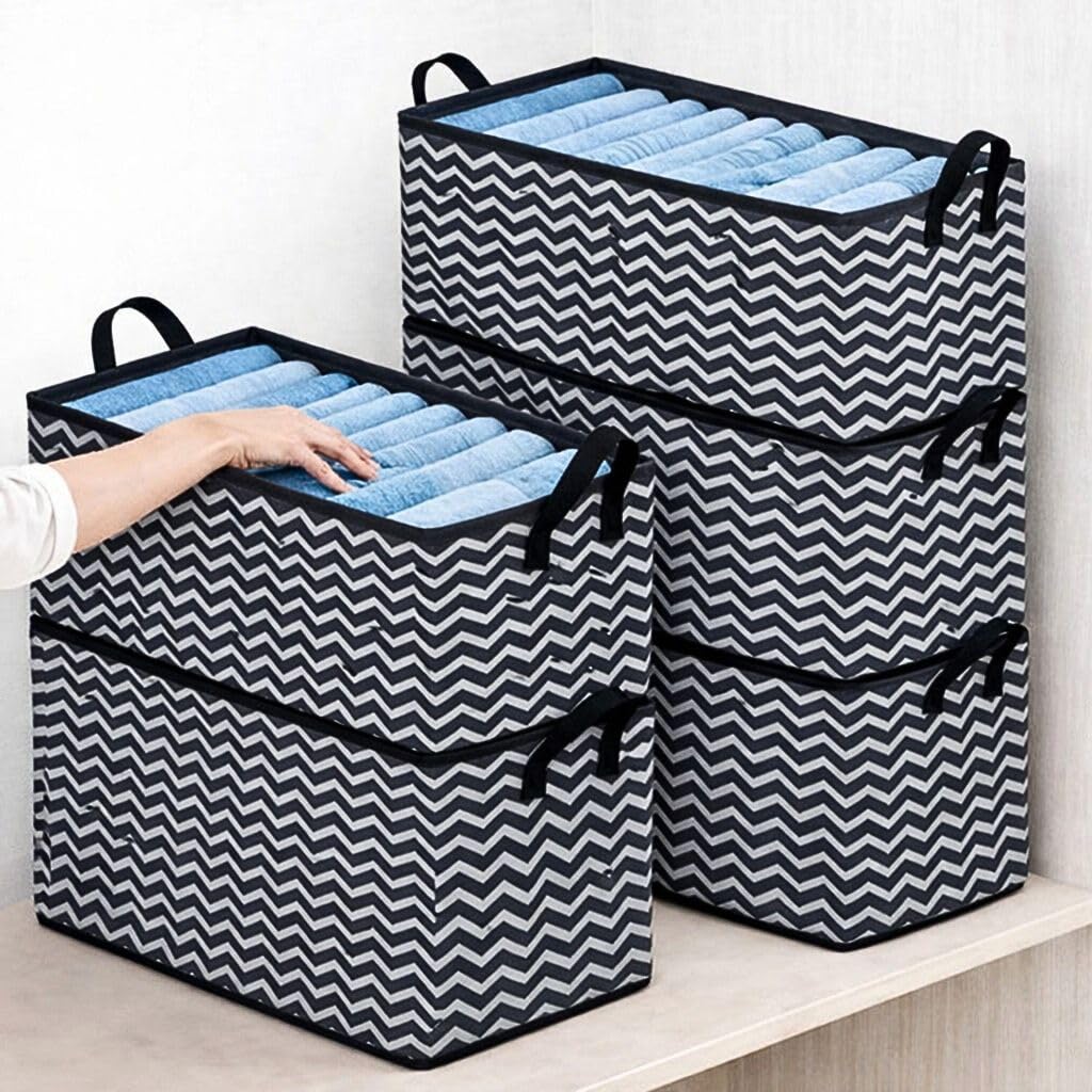 PulGos 8 Pcs Wardrobe Organizer for Storage | Rust-Free & Odour-Free Foldable Organiser| Stackable Space-Saving & Multipurpose Cloth Organizers for Almirah, Closet, Cupboard, Shelf, Home & Office Use
