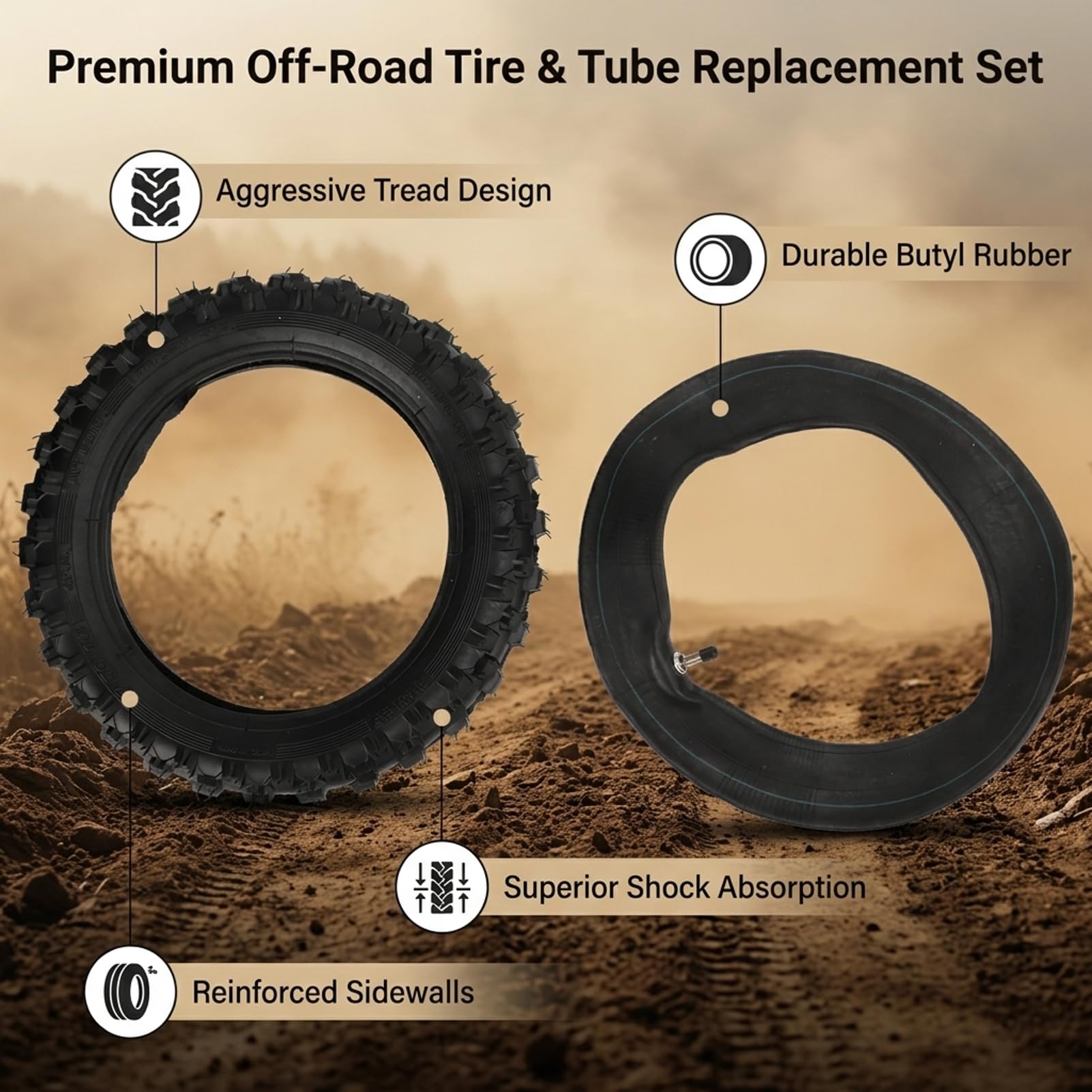 Neumático 2.50-10 con Cámara de Aire para Moto de Cross, Neumáticos Off Road de Caucho Butilo, Juego de Ruedas Antideslizantes, Diseño Engrosado Resistente al Desgaste para CRF50