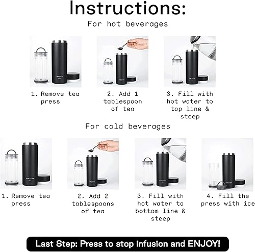 Miniatura 5 de Firebelly Tea, Taza infusor de té de viaje con colador, vaso aislado para té o café de hojas sueltas, botella a prueba de fugas para bebidas
