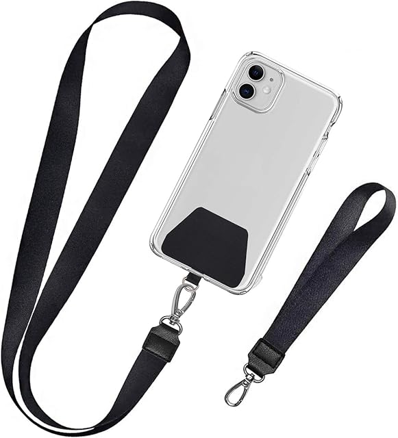 takyu Mobile Phone Lanyard for Keys 2 Pieces Neck Strap and Wrist Tether Lasso Key Chain Holder Universal Phone Case Anchor for Protection compatible with iPhone, Samsung Galaxy and SmartphonesBlack