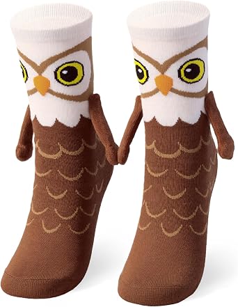 Funny Animal Owl Socks for Men Women Novelty Magnetic Hand Holding Crazy Socks for Kids Boys Halloween Prank Gifts