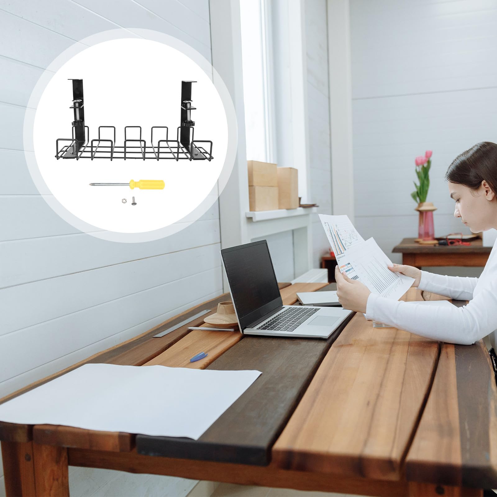 Soporte de Cable Versátil para Colgar bajo Escritorio, Hierro Negro | Organización de Cables Domésticos, Montaje bajo Mesa, Diseño Robusto, para Ordenar Alambres y Mantener el Área Limpia