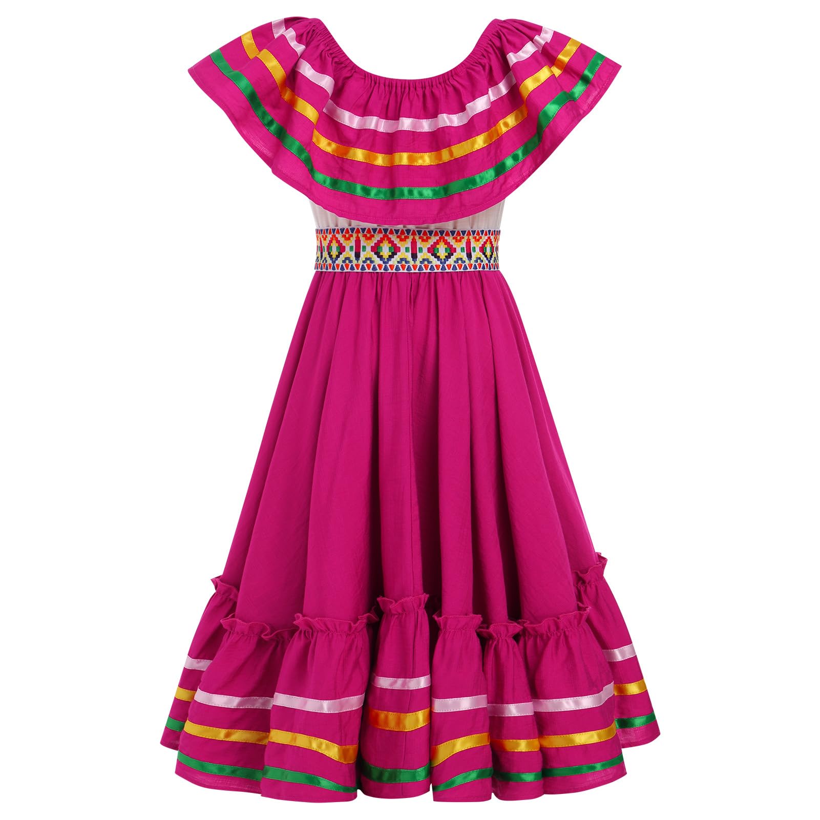 Robe mexicaine traditionnelle folk volants drapé Cinco De Mayo Folklorico Fiesta Robe