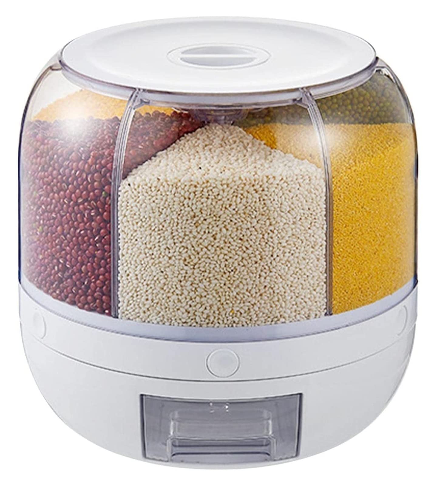 Contenitore per riso, girevole a 360°, grande capacità di 3,2 kg, 6 griglie, dispenser per alimenti rotante, visibile e rotondo, per cereali, snack, caramelle, chicchi di caffè, fai