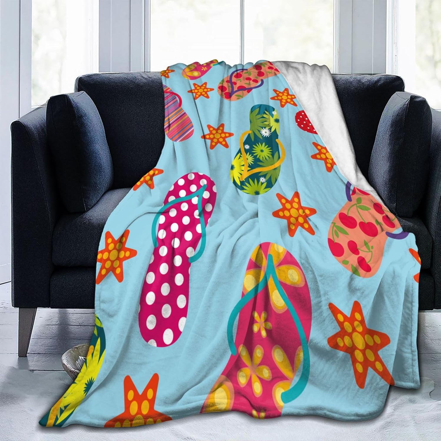 Flip-Flops Throw Blanket Soft Travel Blanket Lightweight Outdoor Blankets Warm Blanket All Seasons Fluffy Flannel Blanket for Sofa Couch Bed (80"x60")