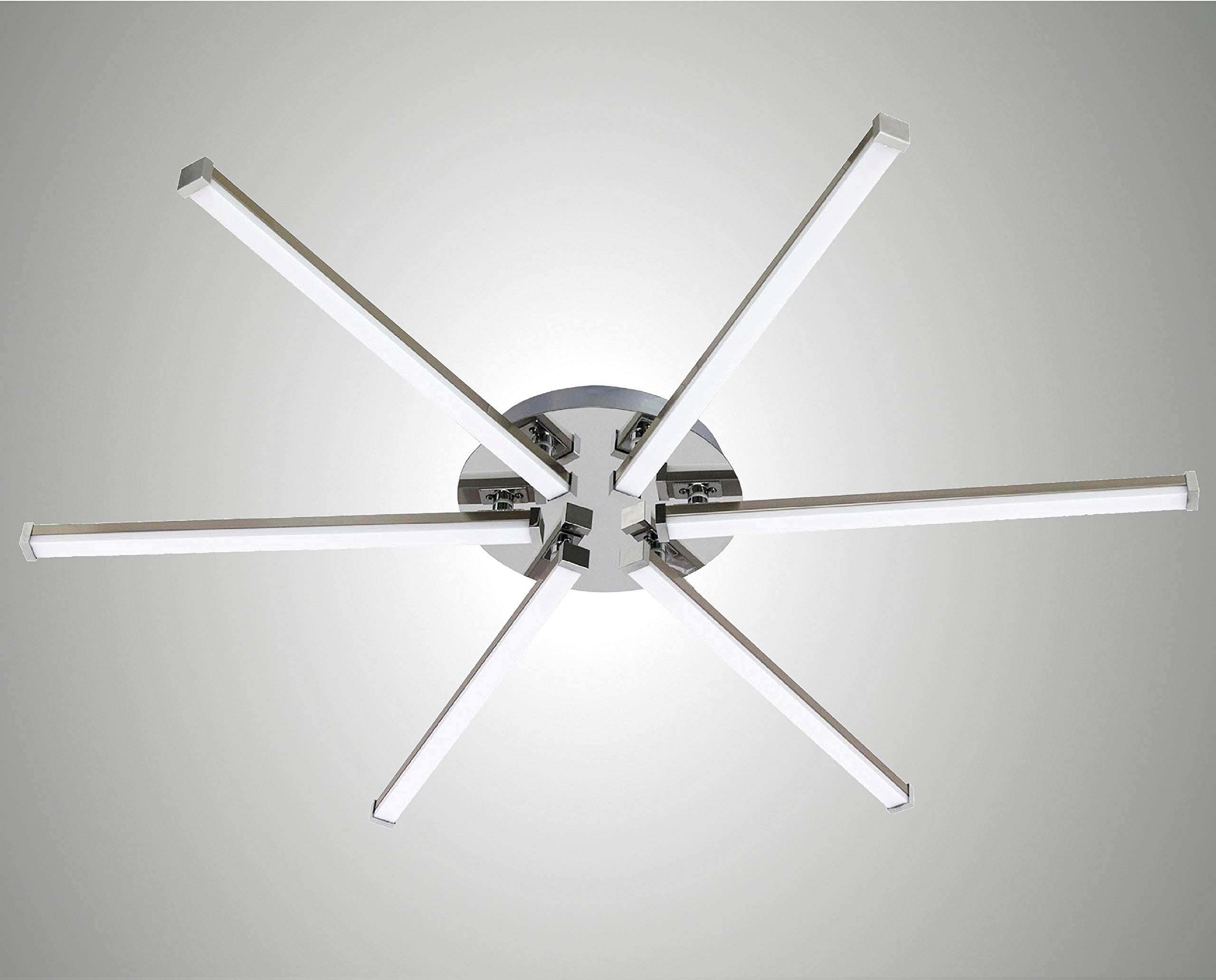 Trango 6 Flammen Sternförmig modern Design LED-Deckenleuchte 3154 Serie *STRAIGHT* 3-Stufen dimmbar I Leuchtarmen schwenkbar I Deckenstrahler 6x 5 Watt LED Modul 3000K warm-weiß Nickel matt & Chrom