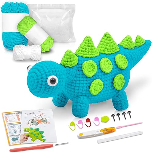 MaciRept Kit de ganchillo para principiantes, kit de animales de ganchillo, kit de animales de ganchillo de dinosaurio para adultos principiantes