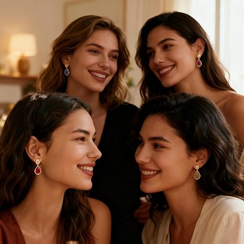 Miniatura 5 de Jean Beau Gold Dainty Gemstones Dangle Drop Earrings for Women, Small Trendy Natural Stone Healing Teardrop Irregular Dangling Earings Prom Wedding