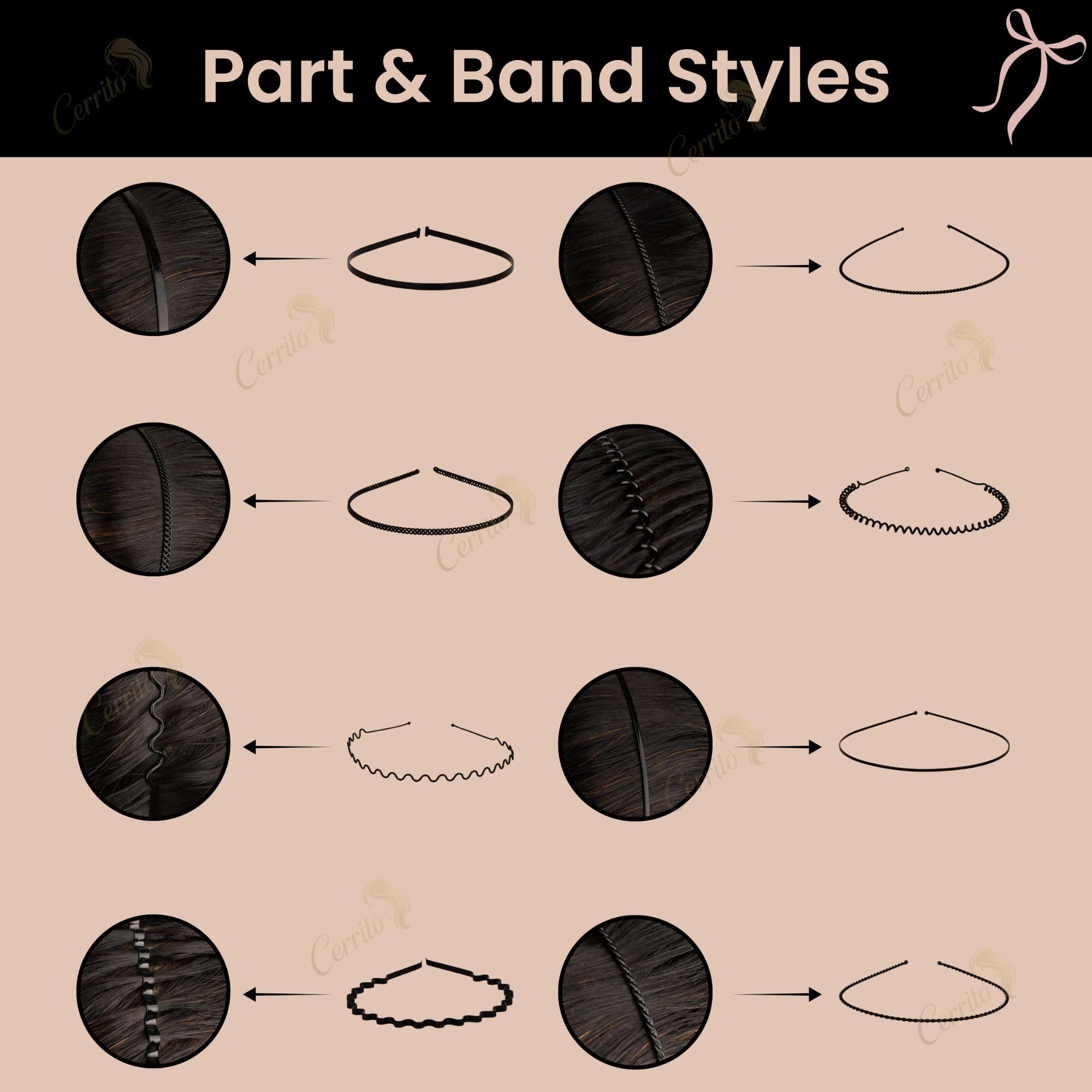 Cerrito Black Metal Hair Band for Men – 8 Pcs Wavy Non-Slip Adjustable Headbands for Women, Boys, and Girls, Facial Sports, Yoga, Running, Face Wash, Fashion Hair Accessories 1
