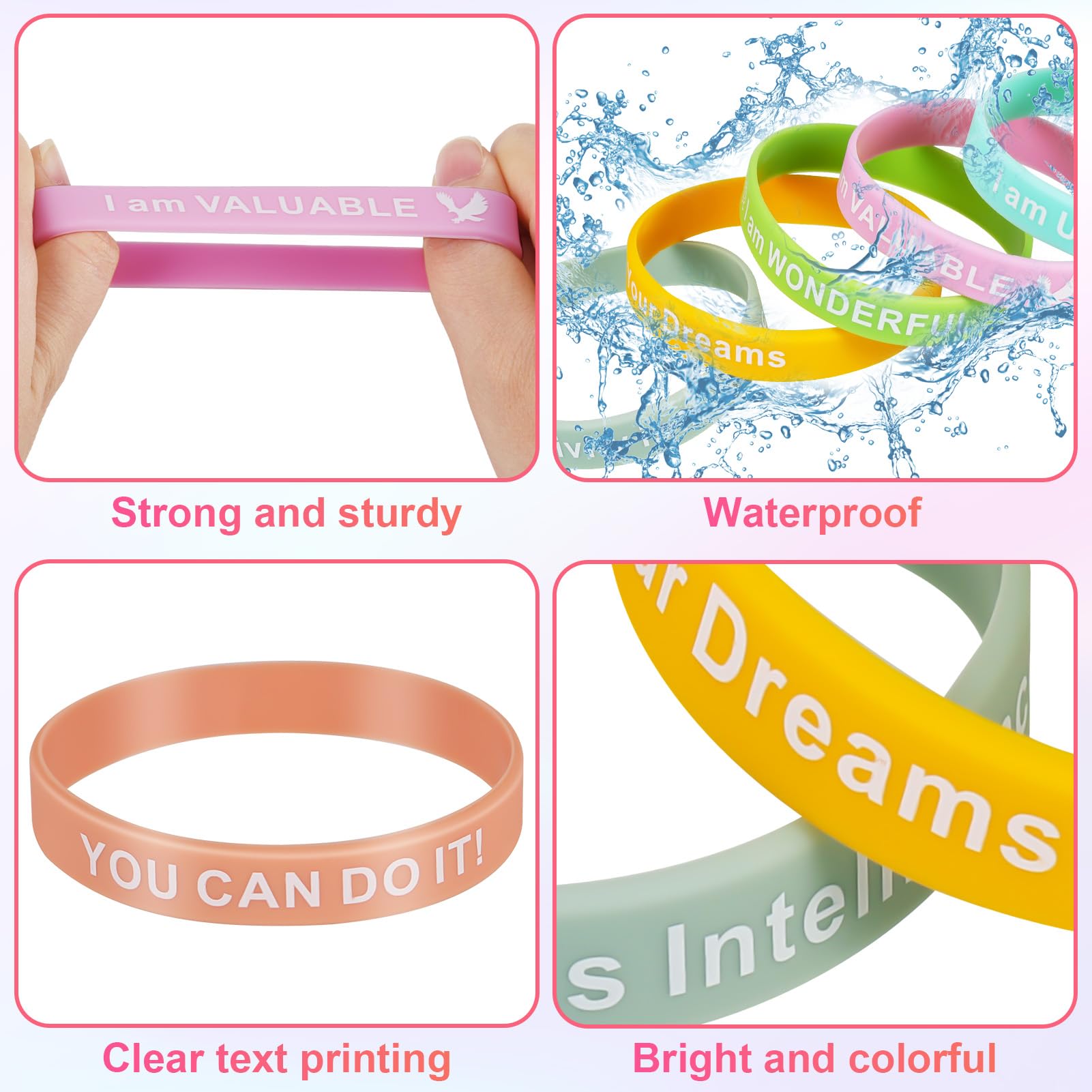 Huiguli – Lot De 24 Bracelets De Motivation En Silicone – Inscriptions En Allemand – 12 Couleurs – Circonférence 20,2 Cm – Cadeau Pour Enfants, Ados, Collègues – Sport, Fête, Diplôme