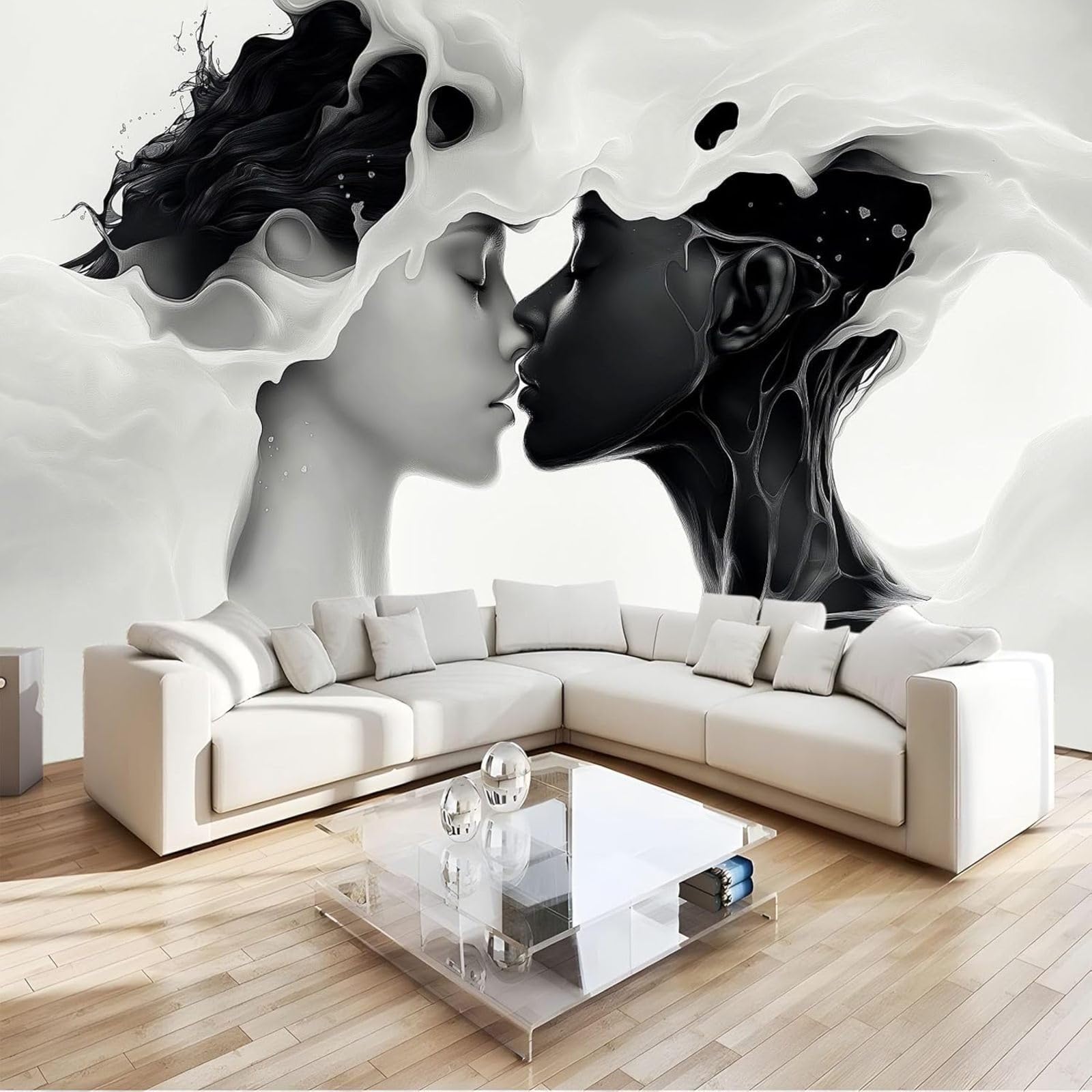 Romantic Art Photo Wallpaper, Non-woven Wall Mural, Black and White, for Living Room, Bedroom, Office, Hallway, Teenager's Room, Wall Decor, 300cm x 210cm, Stickers - Frameless Painting - Poster