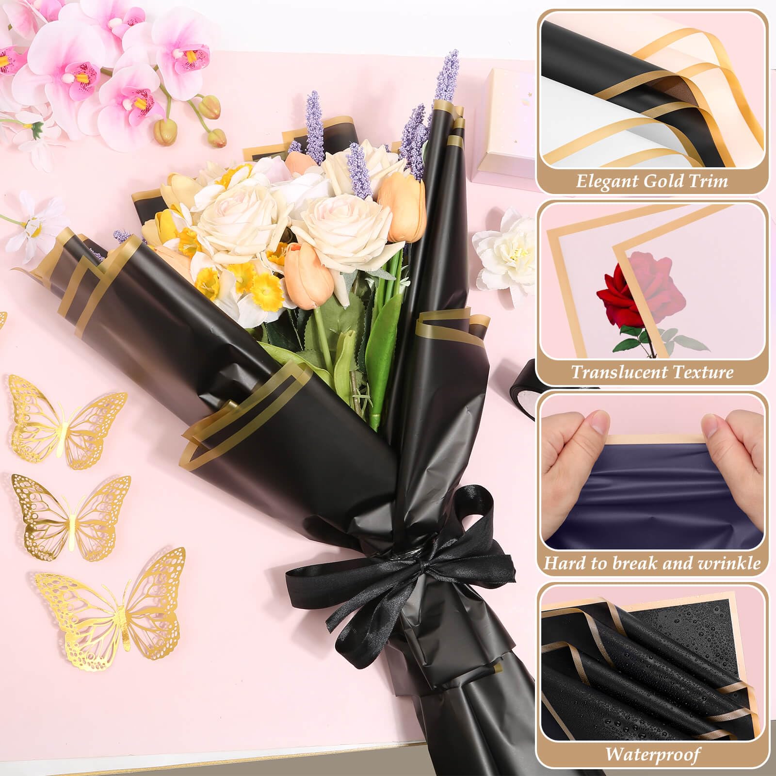 Tidponra Geschenkpapier-Set für Blumenstrauß (mehrfarbig)