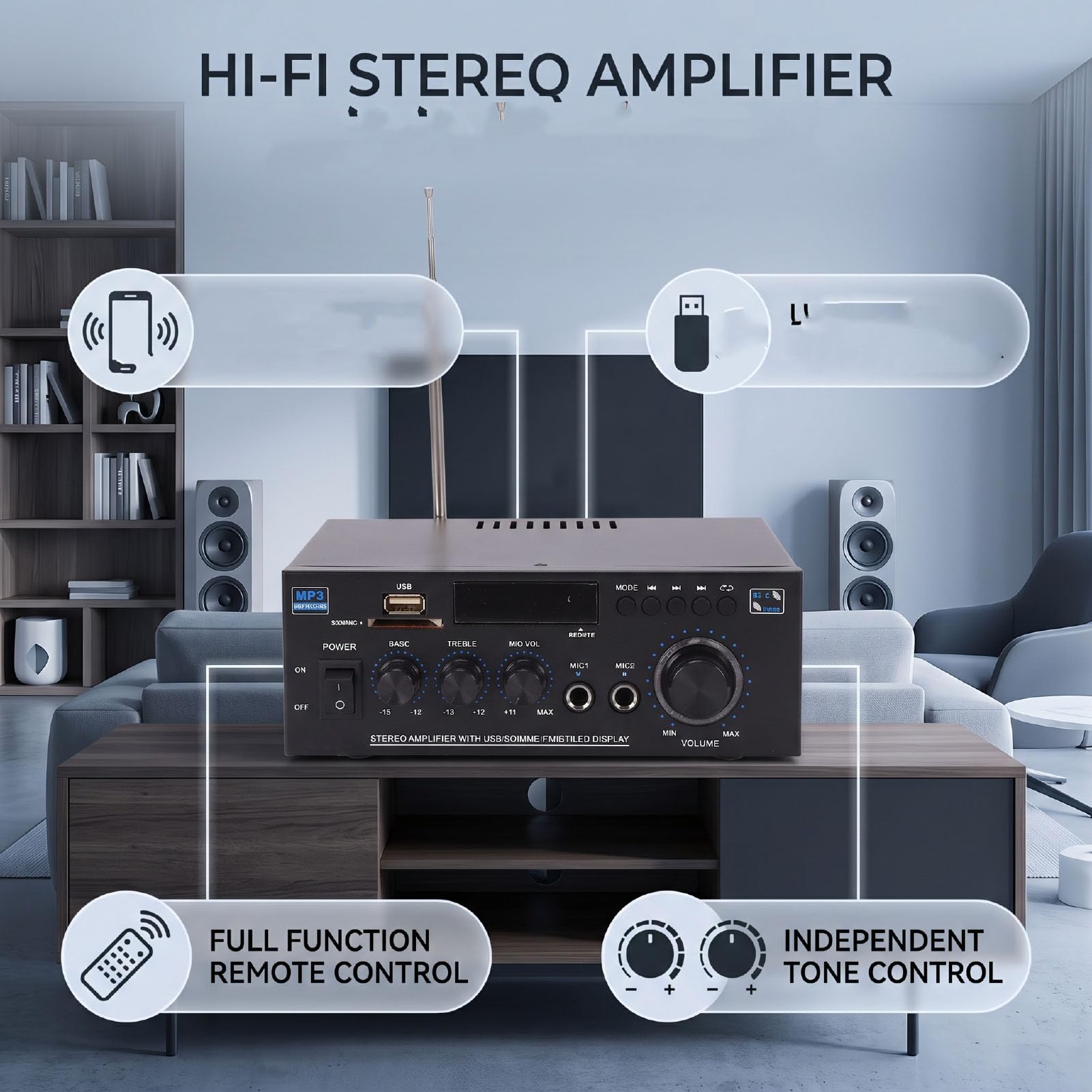 Cuifati Amplificateur Stéréo Bluetooth 5.0, Récepteur HiFi 2.0 Canaux