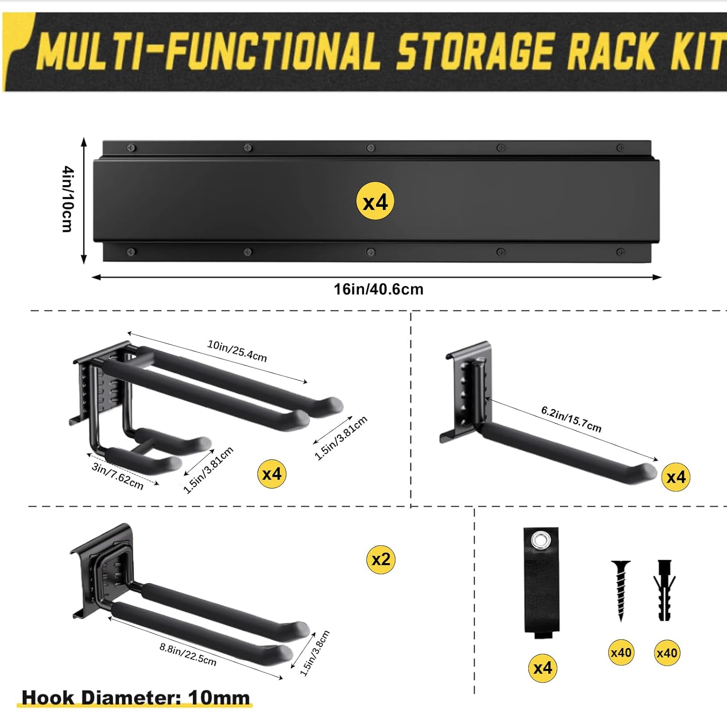 64'' Garage Tool Organizer Wall Mount, 18 PCS Adjustable Garden Tool Hanger Rack, Garage Hooks Heavy Duty, Shovel Holder Wall Mount, Storage Hooks for Hanging in Garage - Image 2