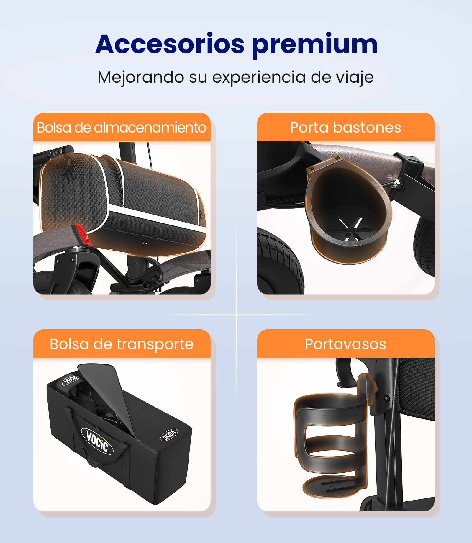 VOCIC Andador para ancianos,Andadores adultos con cesta y asiento y 4 ruedas,Andador plegable ligero, Aluminio ajustable en altura para exteriores y viajes, Gris (5 años de garantía)