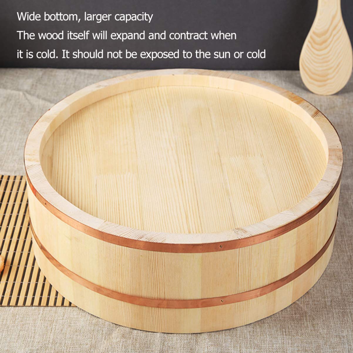 JOEBO Cuenco de arroz for Sushi, Recipiente Grande japonés Hangiri for Sushi Oke, Recipiente for Mezclar arroz, Recipiente for Restaurante, Cocina casera