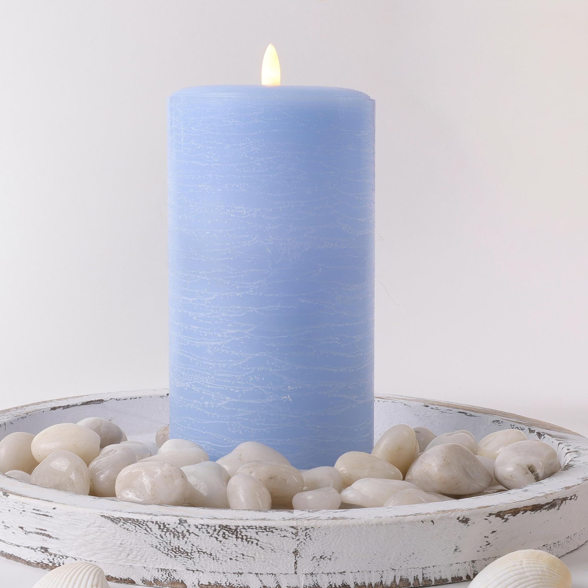 LumiPur Signature Coastal Collection Natural Glow Flickering Flameless LED Wax Pillar Candle (3.5" x 7", Powder Blue)