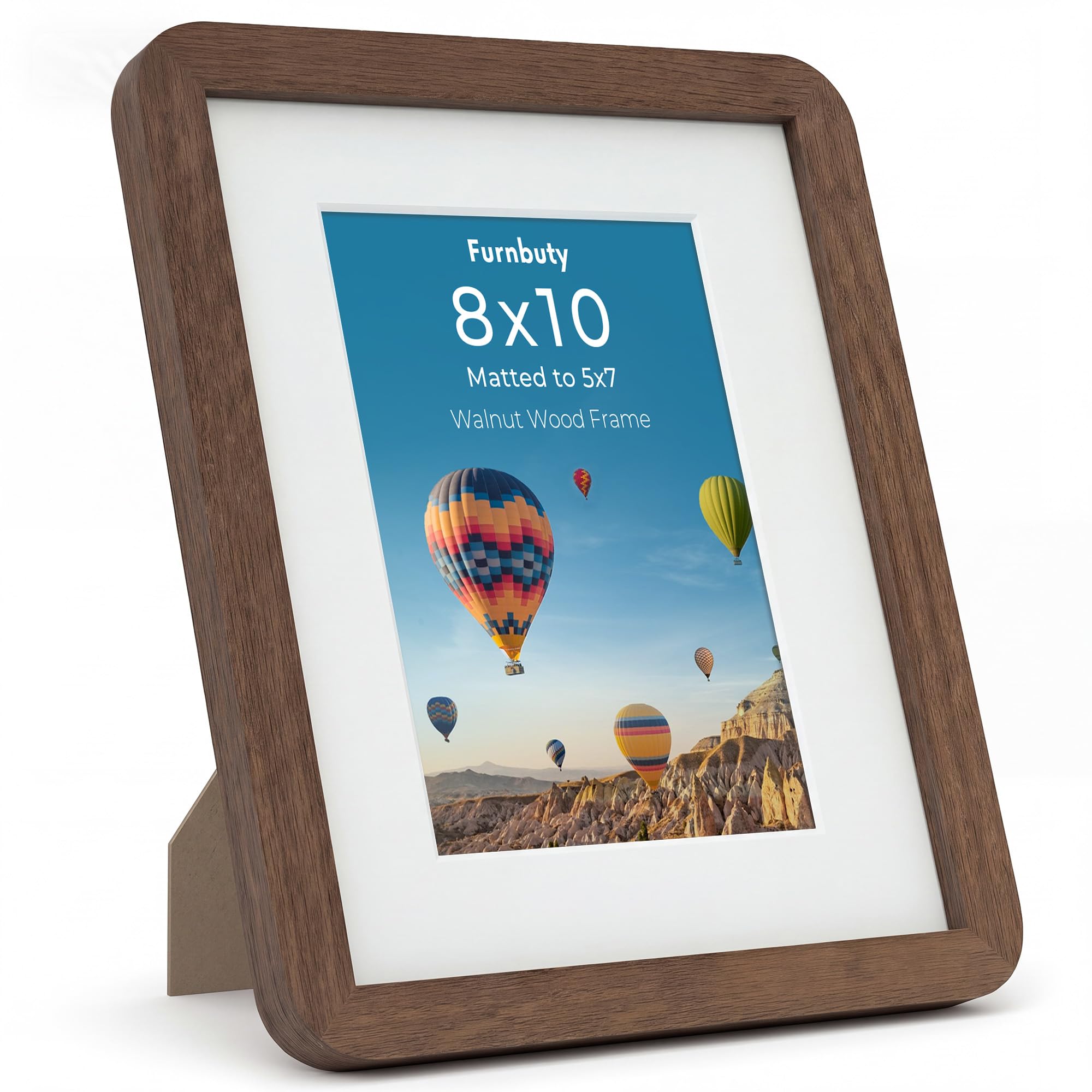 8x10 Frame, 10x8 Photo Frame Walnut Wooden Frame with Handcrafted Rounded Corner & Clear Acrylic, 10x8 Photo Frame with Mount for 7x5 Photo Wall Mount or Tabletop Display for Home, Office, Gallery — image 1