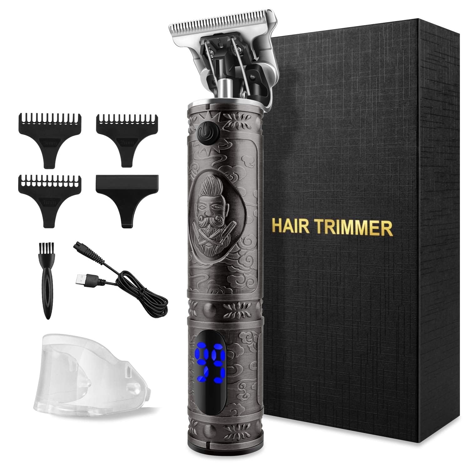 RNKR Cordless Hair Clipper for Men, T-Blade Trimmer w/ 3 Combs, 180min Runtime, USB Fast Charge, Low Noise - Silver