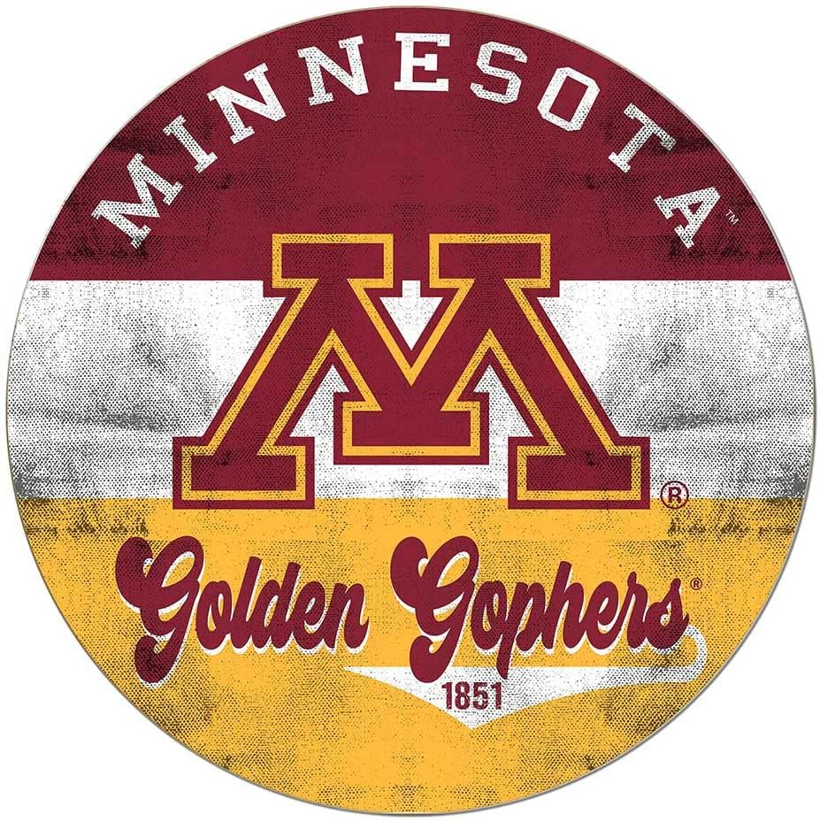 KH Sports Fan Minnesota Golden Gophers Multi-Color Retro Circle Sign, 20x20 Inches, Golden Gophers Decor for Dorm Room, Bedroom, Fan Cave, Living Room; Display Your Team Spirit with This Unique Minnesota Golden Gophers Wall Art