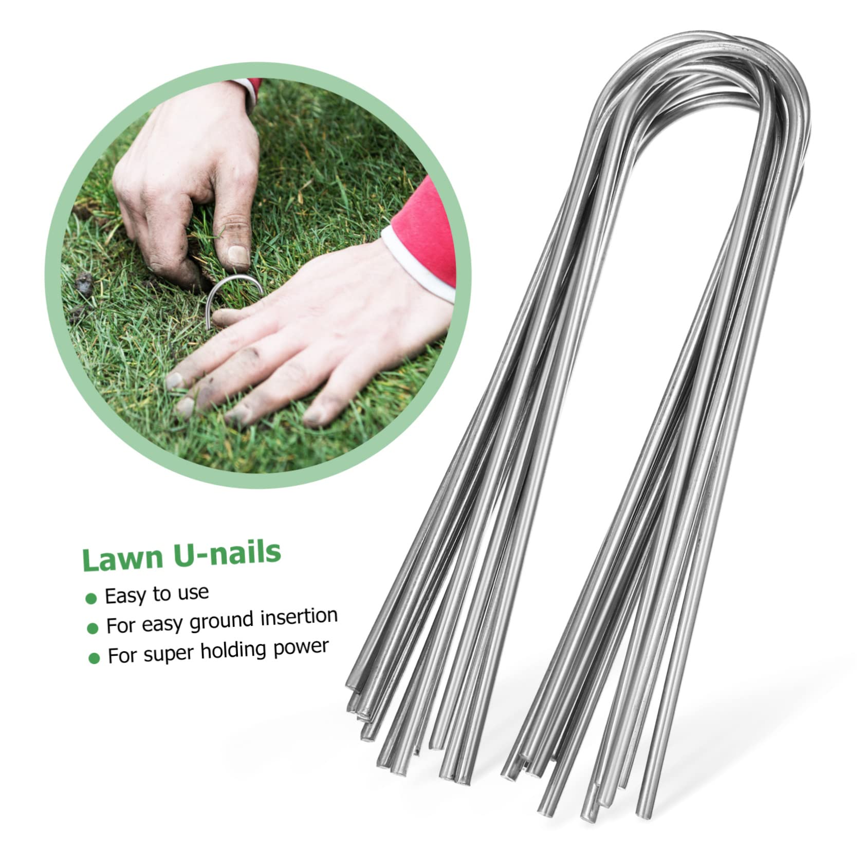Picchetti a U da Giardino 100 Pezzi in Ferro Argento per Ancoraggio | Tubi Irrigazione a Goccia, per Tessuto Paesaggistico, per Bulbi Orticolo e Aiuole Fiorite
