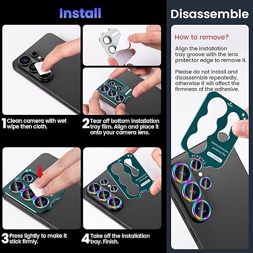 Miniatura 7 de Tensea Protector de lente de cámara compatible con Samsung Galaxy S26 Ultra, protector de pantalla de vidrio templado 9H, anillo individual de