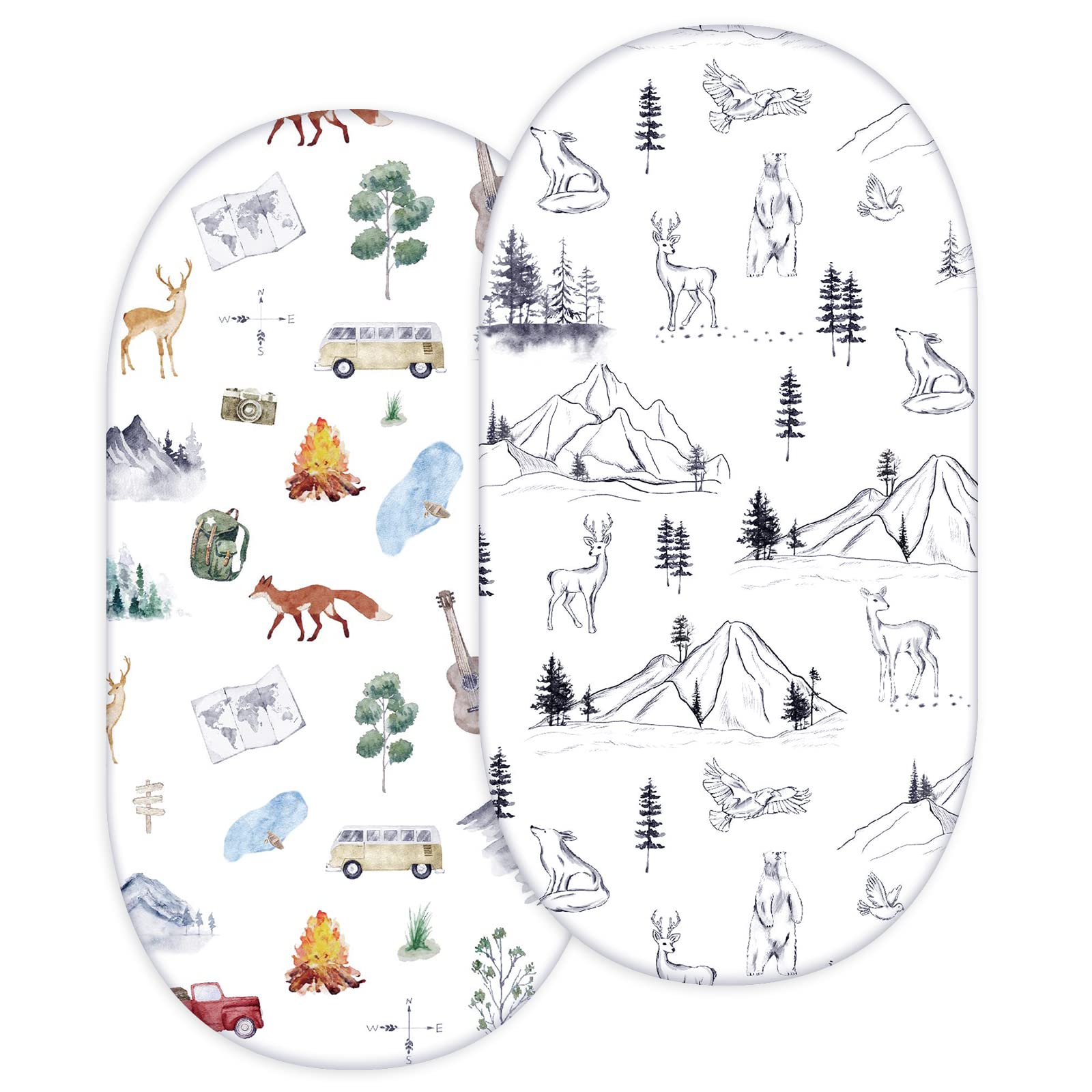 Pea Pod Bassinet Sheets 2 Pack for Boy and Girl, Breathable Soft Fitted Mattress Sheet Jersey Knit Cradle Sheetsuniversal for Oval, Rectangle Or Hourglass Bassinet Pads