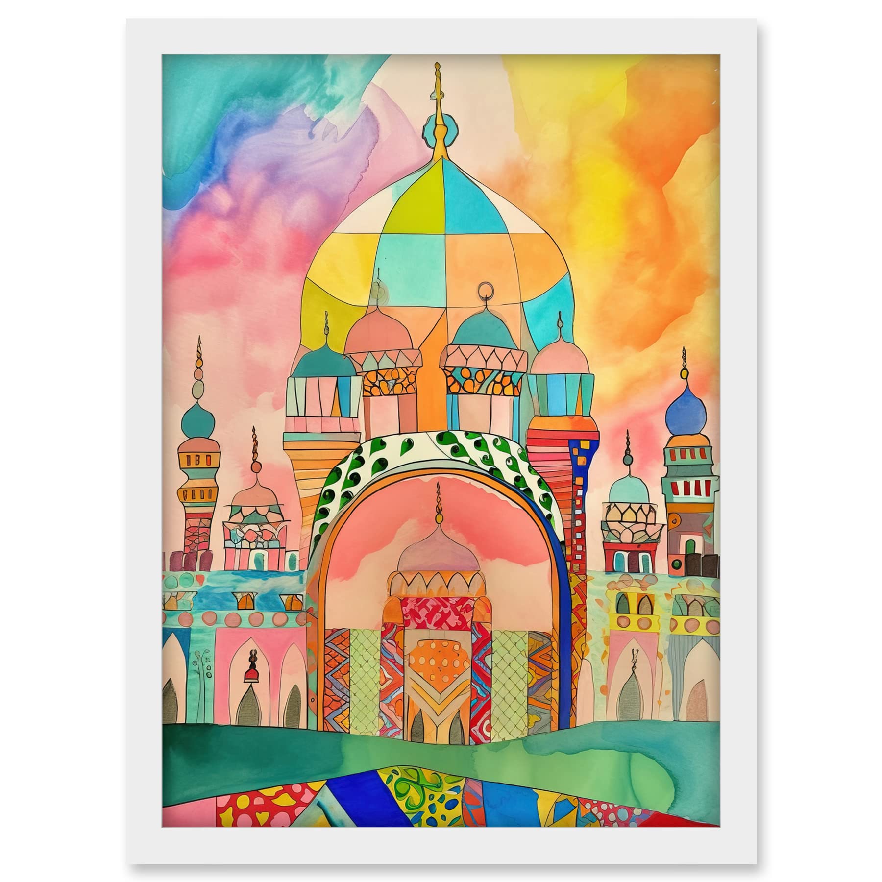Artery8 Abstract Mosque Islam Folk Art Artwork Framed A3 Wall Art Print