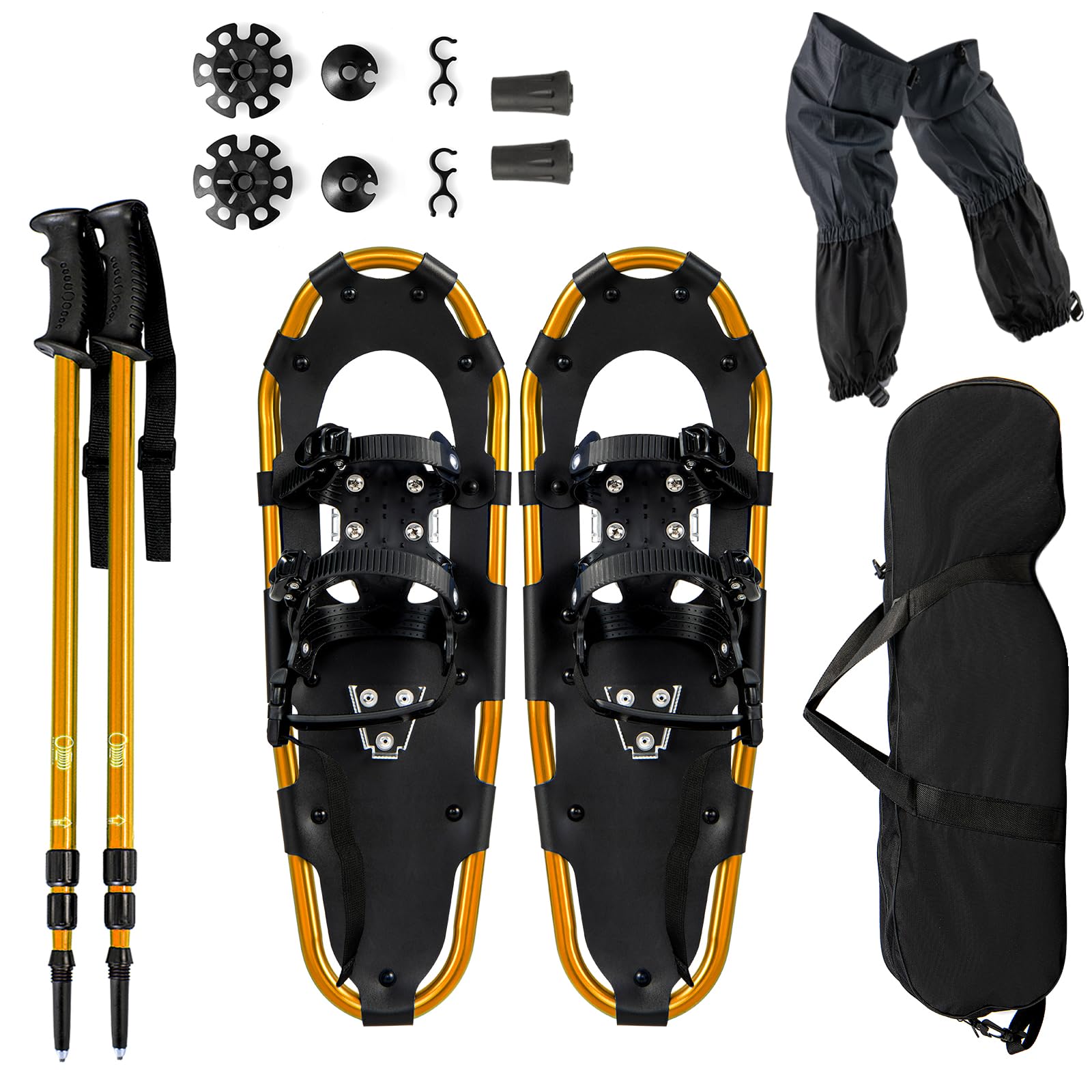 SOARS Kit de Raqueta de Nieve 4 en 1, Raquetas de Aluminio con Bastón Telescópico, Bolsa de Almacenamiento, Polainas Impermeables, para Mujeres, Hombres, Niños