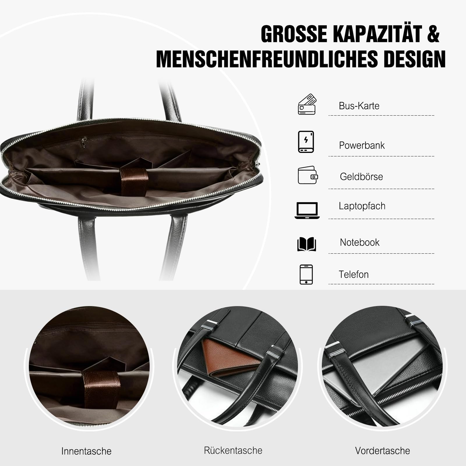 FANDARE Herren PU PU Leder Mappe, Großraum-Aktentasche für Business-Laptops, Commuter-Messengertasche mit mehreren Fächern für Büro/Reisen/Alltag für Geschenk für Berufstätige & Geschäftsleute