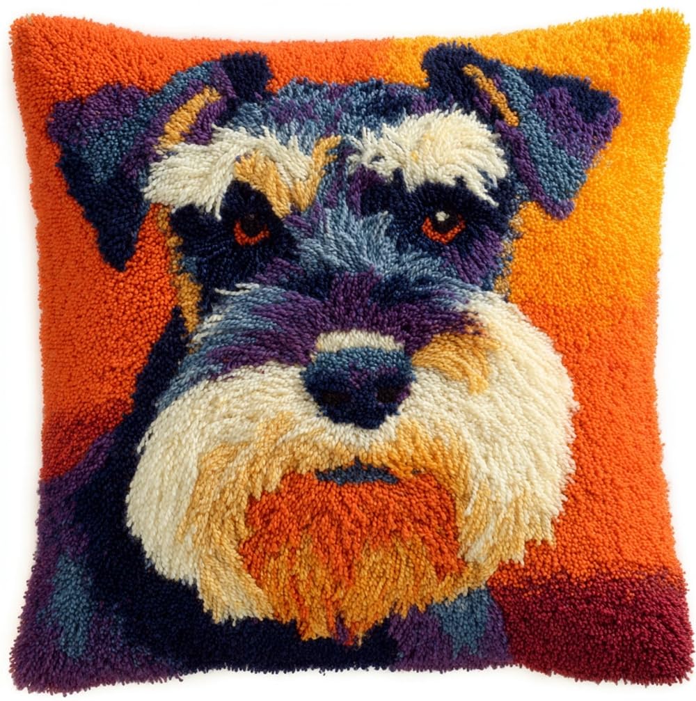 FWRTYCB Latch Hook Kits for Adults Schnauzers Latch Hook Pillow Cushion Ca