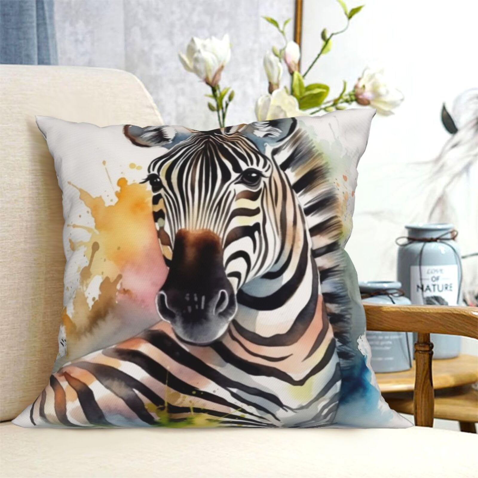 Fodpand Black Decorative Throw Pillow Covers 18"X18" Cute Zebra Watercolor Cushion Cases Square Modern Farmhouse Pillow Cases Soft Cozy Cushion Covers For Couch Sofa Bedroom Home Decor Pillowcase