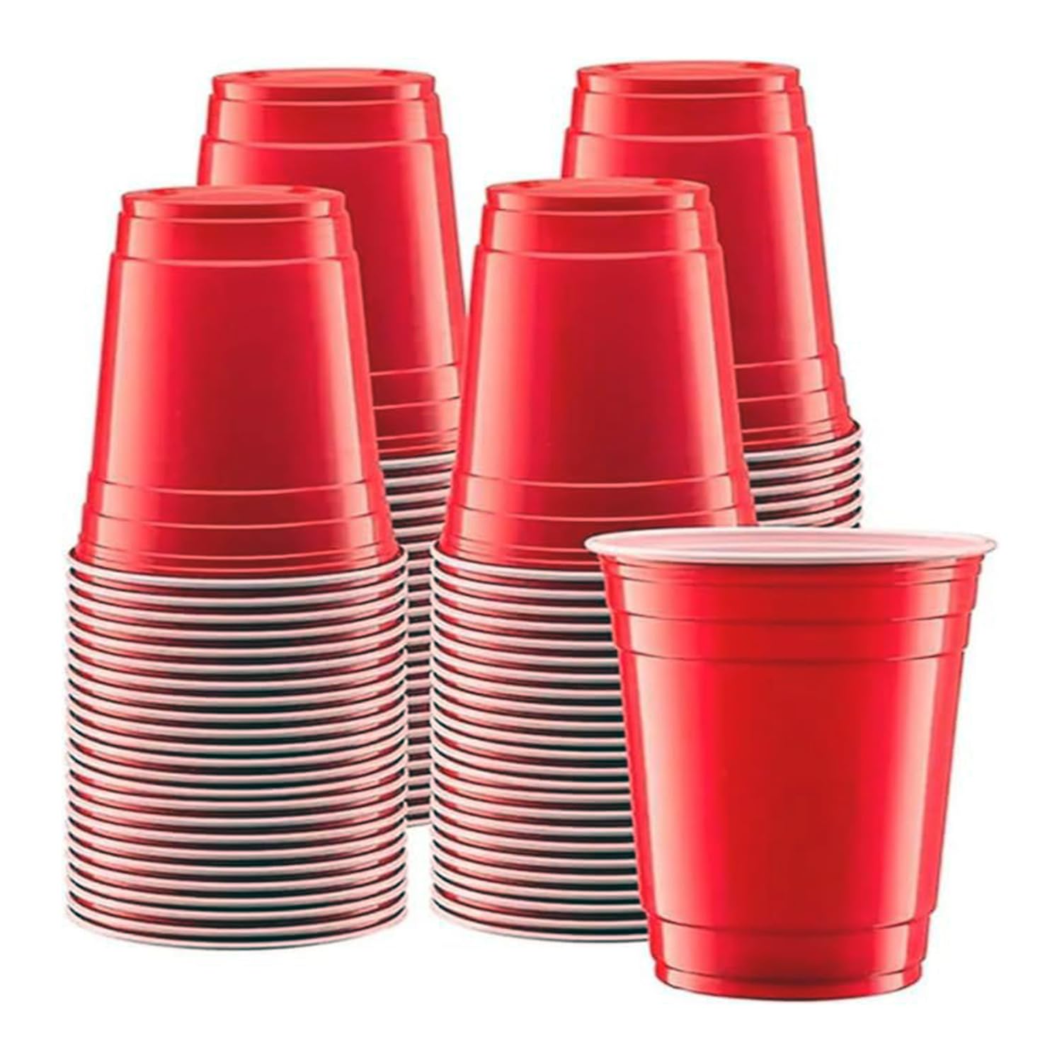 16oz Pack of 50 - Beer Glasses - Plastic Disposable Recyclable & Reusable – Drinking Cups for Parties & All Types of Events – Sturdy & Waterproof
