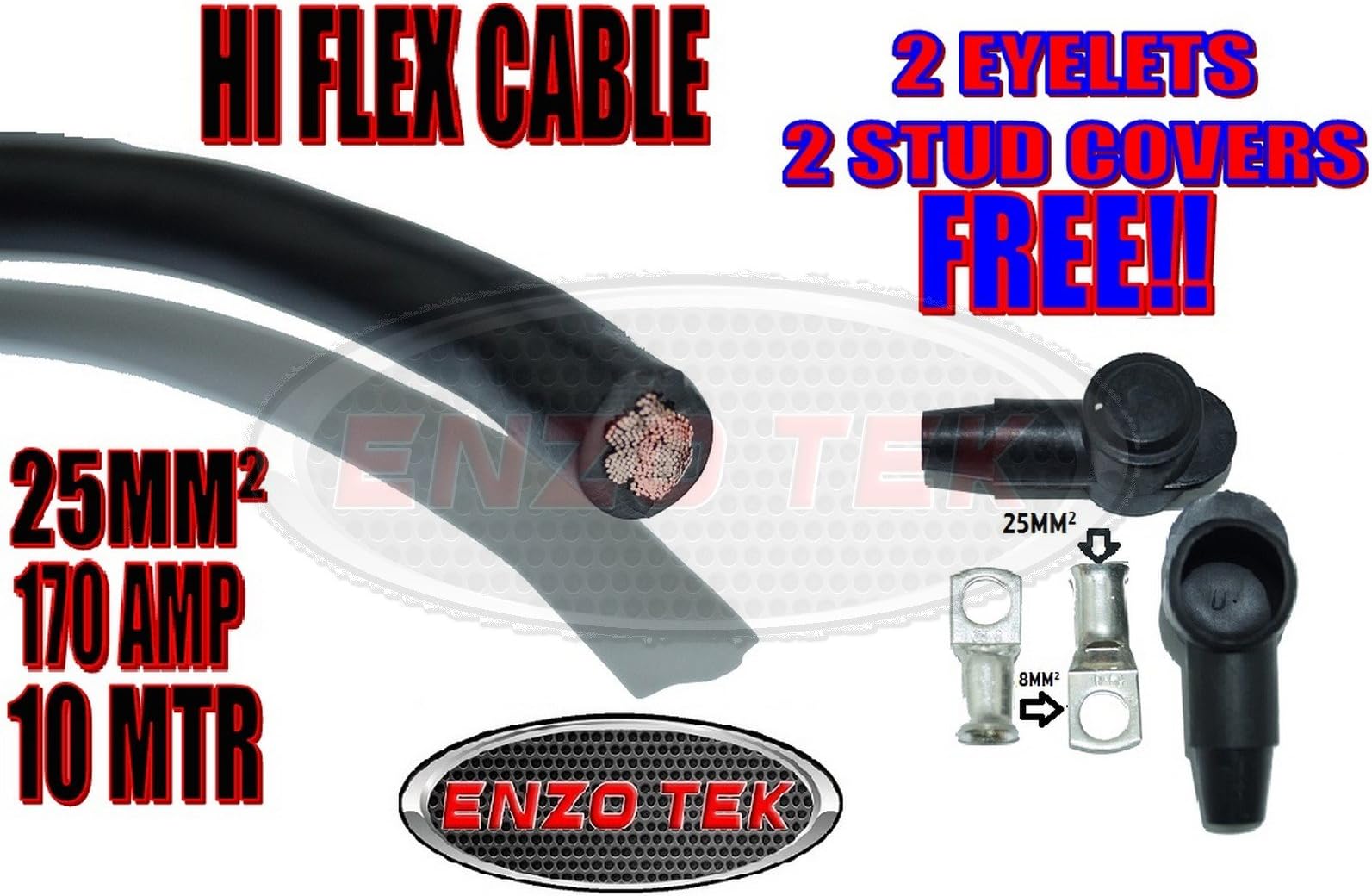 SUPERFLEX 10 METER 25MM2 170A AMP BATTERY WELDING STARTER CABLE ALTERNATOR AMPLIFIER AUTO MARINE BOAT KIT CAR VAN TRUCK WIRE CABLE 10 METERS MIG TIG BLACK NEGATIVE EARTH