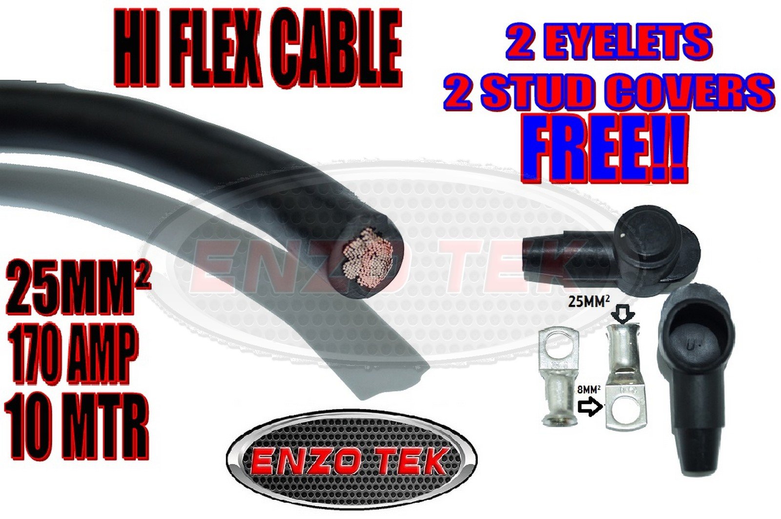 SUPERFLEX 10 METER 25MM2 170A AMP BATTERY WELDING STARTER CABLE ALTERNATOR AMPLIFIER AUTO MARINE BOAT KIT CAR VAN TRUCK WIRE CABLE 10 METERS MIG TIG BLACK NEGATIVE EARTH