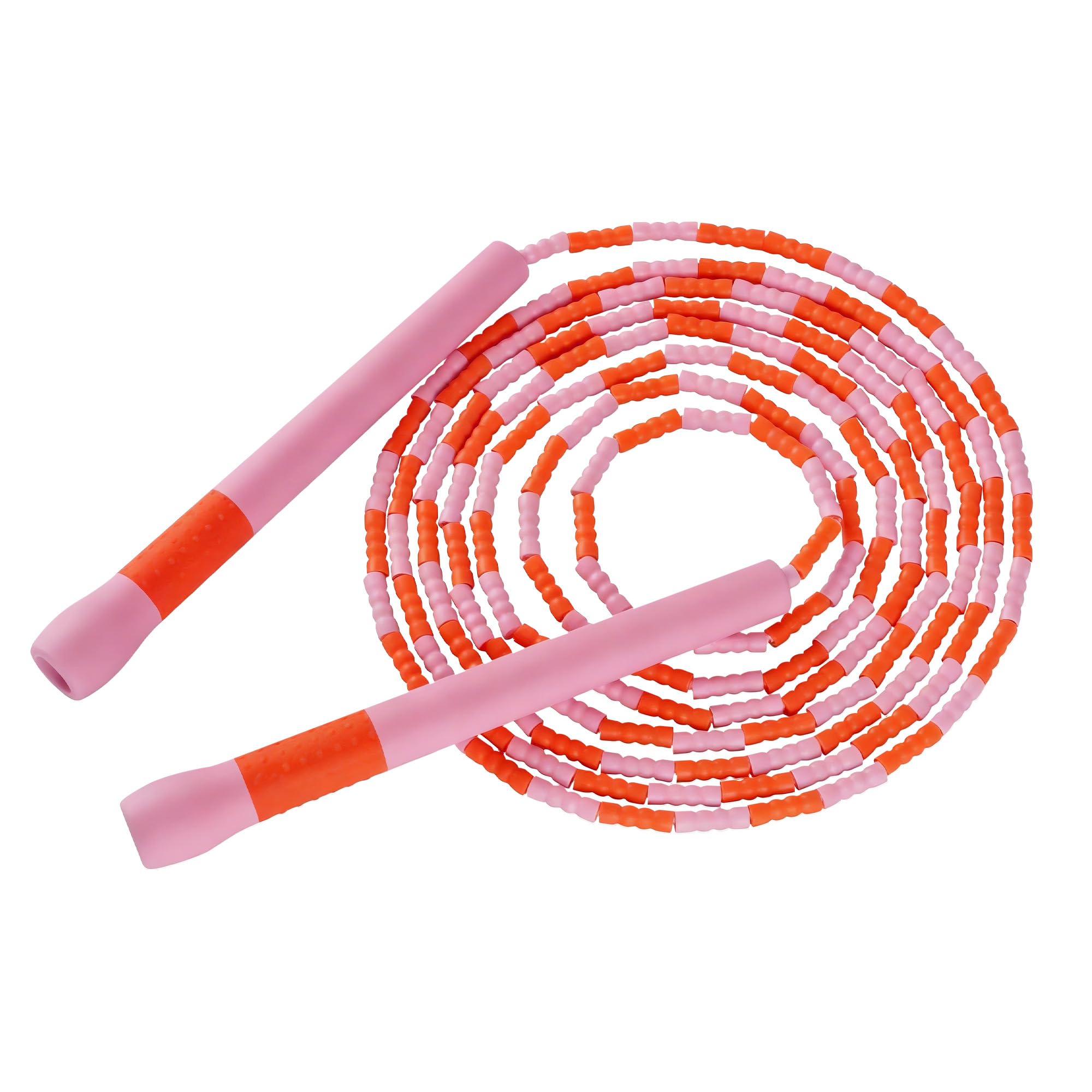 YUEDONG Beginners Safety Skipping Rope, Soft Segmented Bamboo Rope with Non-Slip Ergonomic Handle, Adjustable Length Shock-Absorbent Fitness Skipping Rope (1, PINK, BEADED)