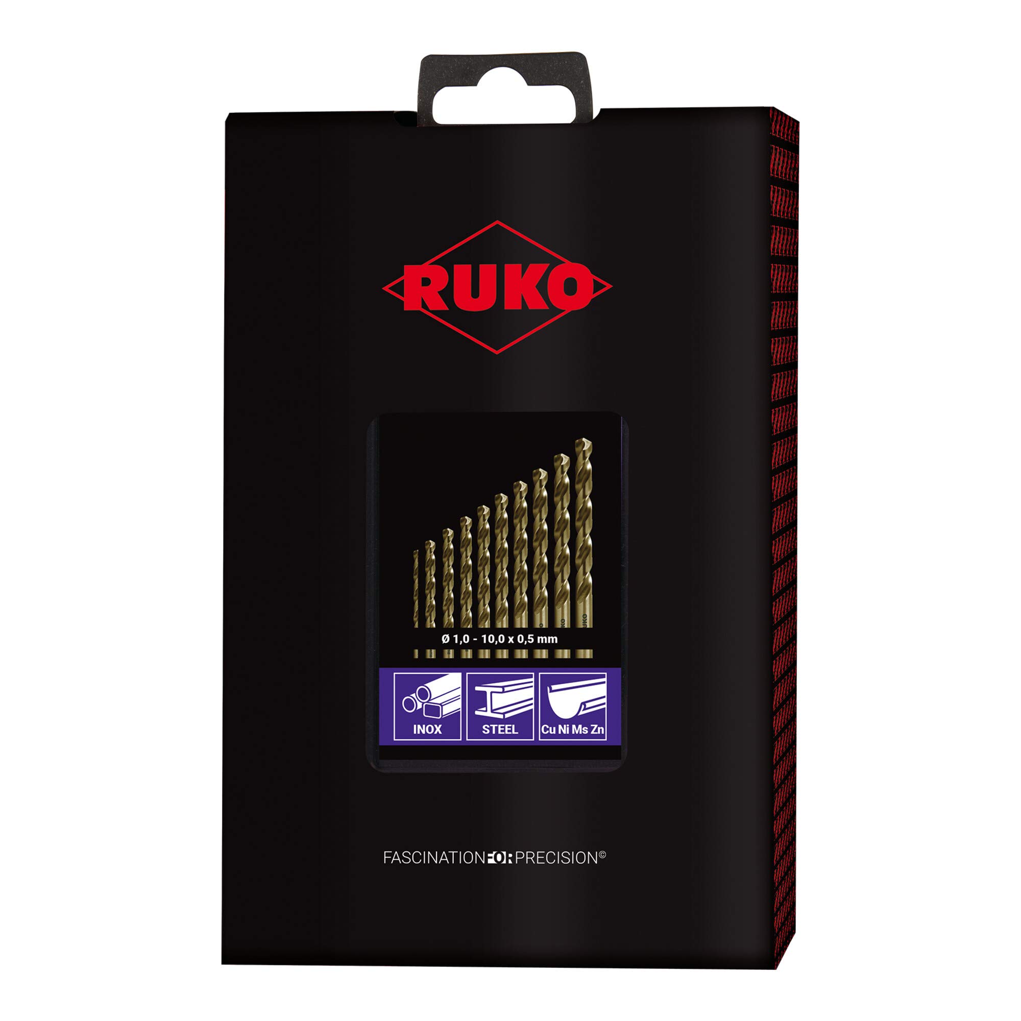 RUKO HSSE-Co R215214RO - Juego de brocas helicoidales (5 unidades, DIN 338, tipo VA, acabado dorado, 19 piezas)