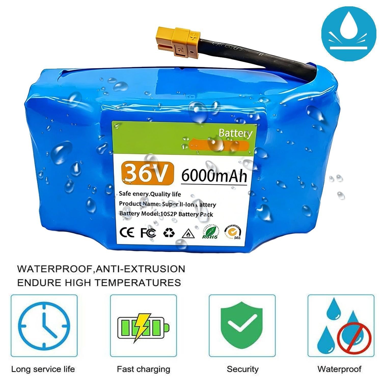 Batterie 36V 6Ah 10S2P pour Hoverboard Et Monocycle Électrique, avec Prise Intégrée Batterie de Remplacement pour Hoverboard Et Scooter Électrique.