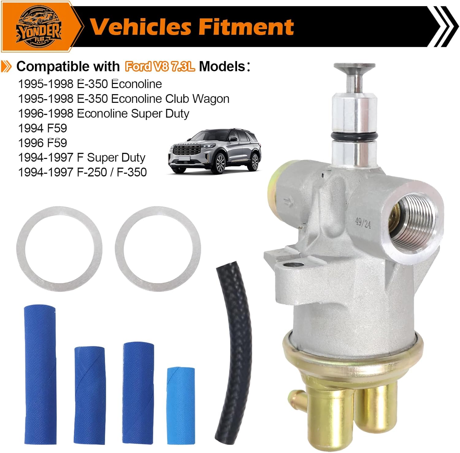 Fuel Transfer Pump with Hose Line Kit for Ford F-250 F-350 E-350 F59, for Econoline Super Duty V8 7.3L 1994-1998 Replaces#F6TZ-9350-A M61067