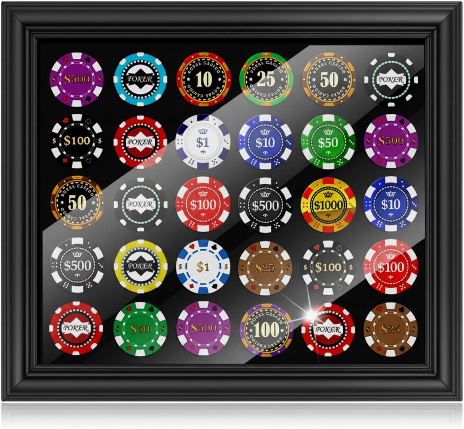 45 Round Poker Chip Display Case 15.7 Inch Golf Poker Chip Holder for 39/40mm Wall Mount or Tabletop Display Frame Gift for Men Collectors Souvenir Christmas