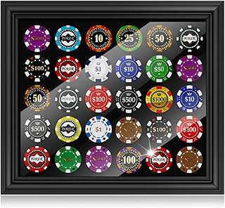 Silipull Poker-Chip-Vitrine für 30 Pokerchips, 34,8 x 29,8 cm, für 39/40 mm Wandhalterung oder Tisch-Display-Rahmen für Weihnachts-Sammler, Souvenir, Geschenk