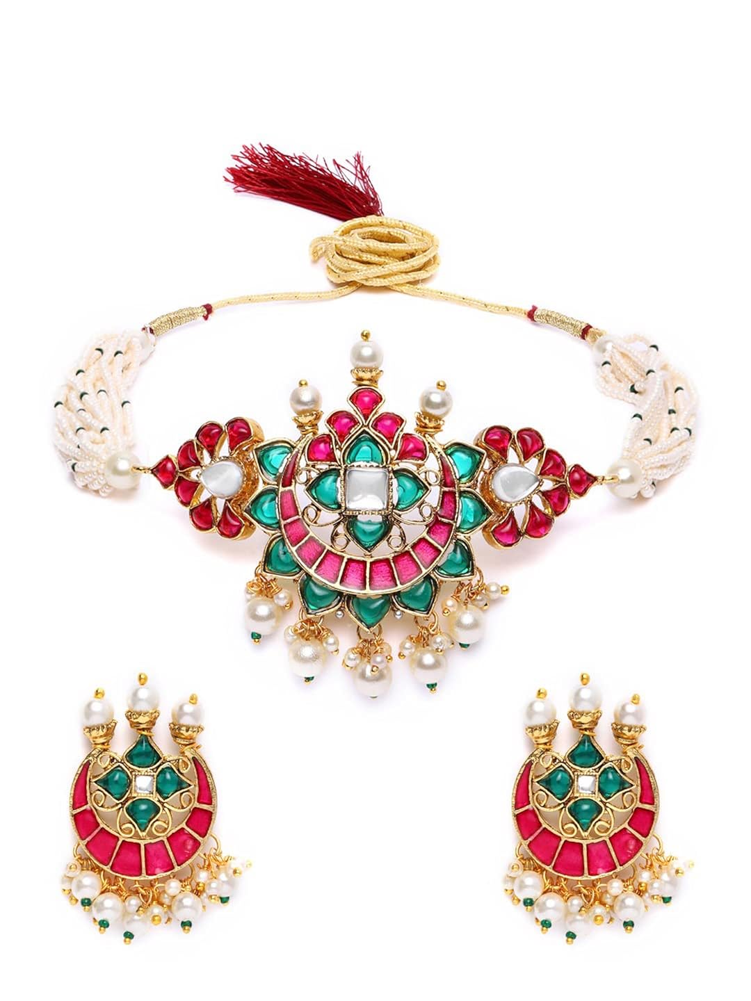 Buy Zaveri Pearls Pink \u0026 Green 
