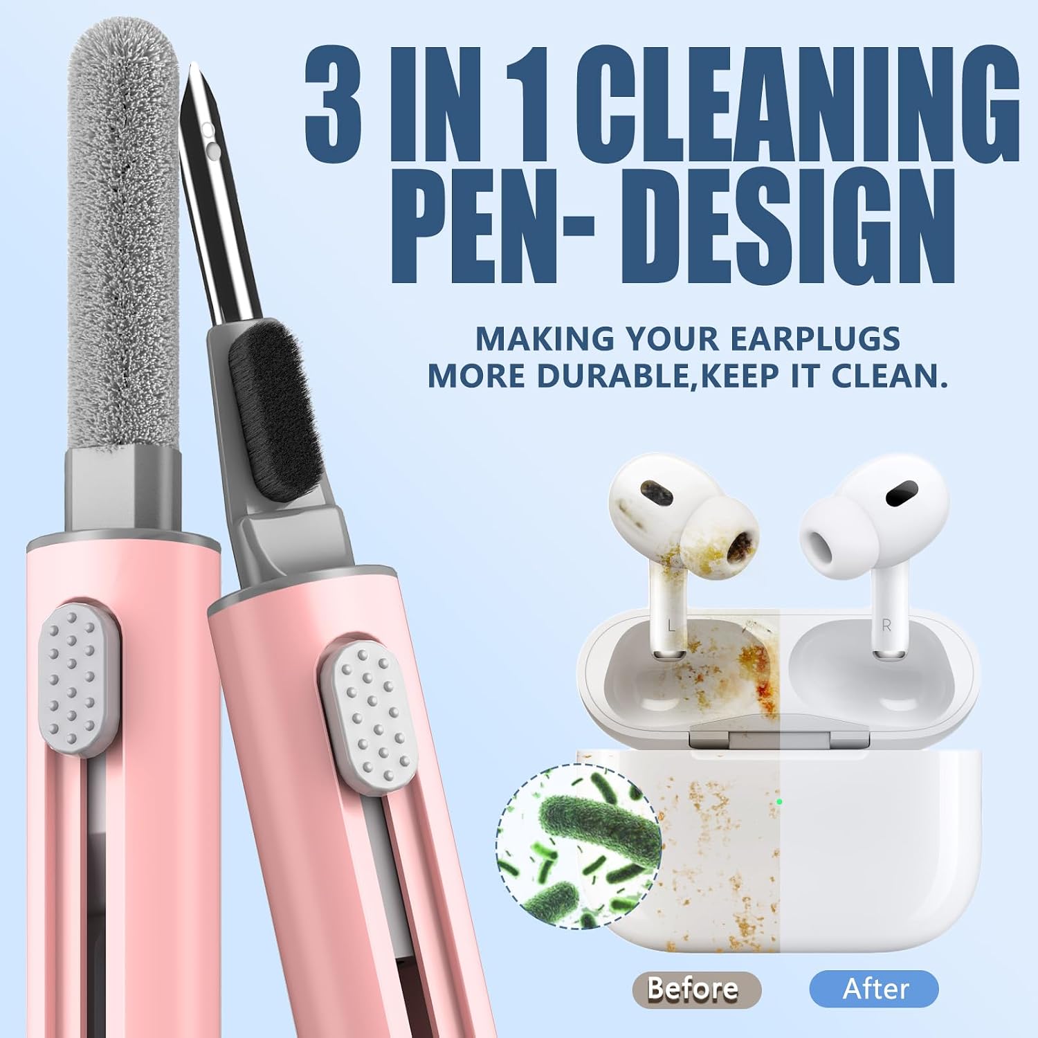 Inesore Multi Cleaning Kit for AirPods & All Bluetooth Earbuds (Pink) | 3-in-1 design with brush,sponge & metal tip; Airpod cleaning; Phone Cleaner; Earbud Cleaning; Electronic Device Cleaning Tool