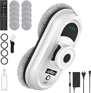 WIWOLER Robot Window Cleaner, 5600Pa Automatic Water Spraying | Robot Window Cleaner with 3 Cleaning Modes, Smart Navigation, Remote Control, and 10 Cloths