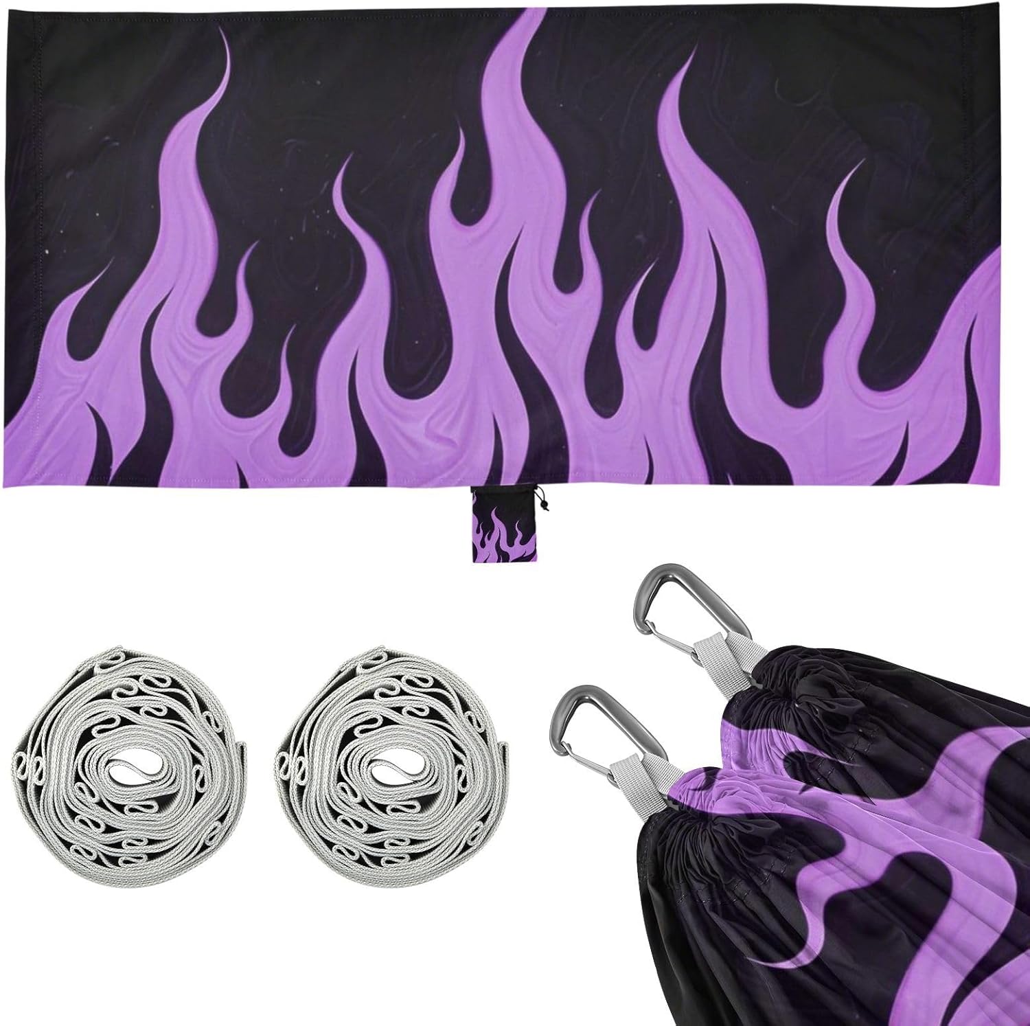 Black Fluorescent Cool Flame Purple Hammocks for Camping Fabric Hammock for Patio Backyard Lounge Base