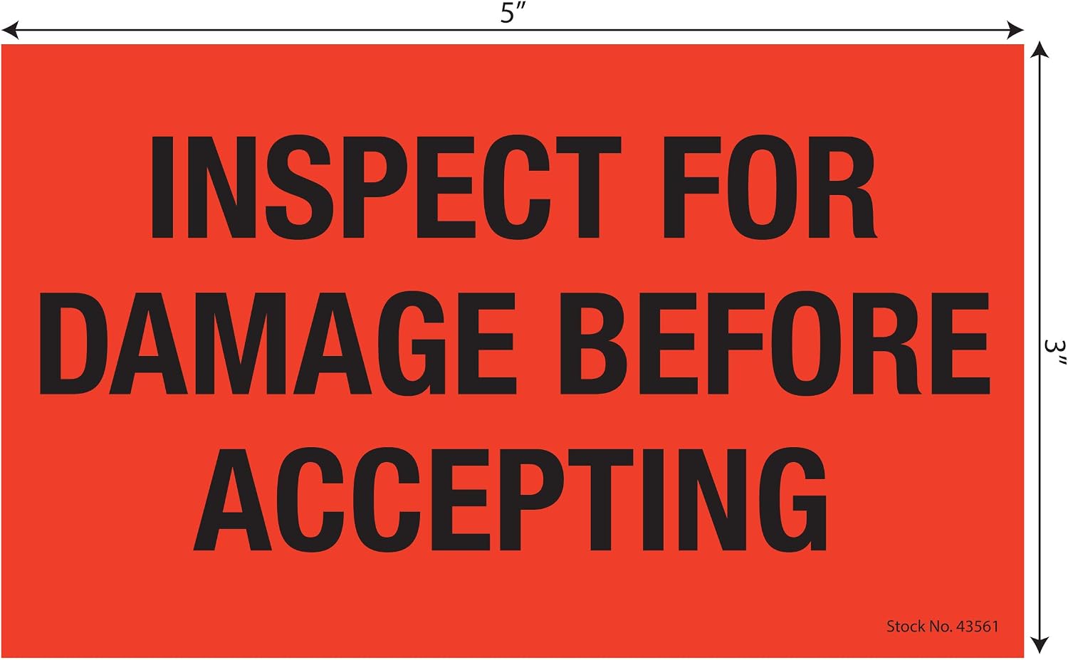 Tabbies 43561 Inspect for Damage Ship Labels, 6000Ct/12Rl, 3x5in, Red