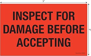 Tabbies Shipping & Handling Labels Fluorescent Red, "3"W x 5"H "INSPECT for Damage Before Accepting" 500 Labels/Roll, 12 Rolls Per Box (43561)