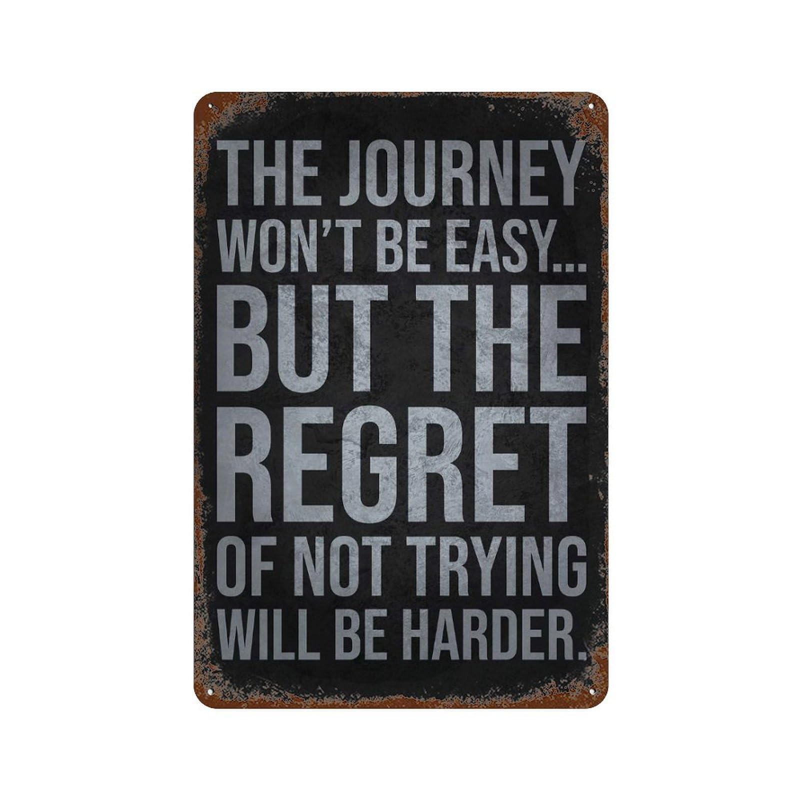Garage Style Hard Journey Vs Regret - Success Motivational Distressed Metal Wall Sign 11.8"x7.9", Shabby Chic Decor for Bar And Workshop